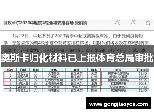 奥斯卡归化材料已上报体育总局审批 奥斯卡归化材料已上报体育总局审批